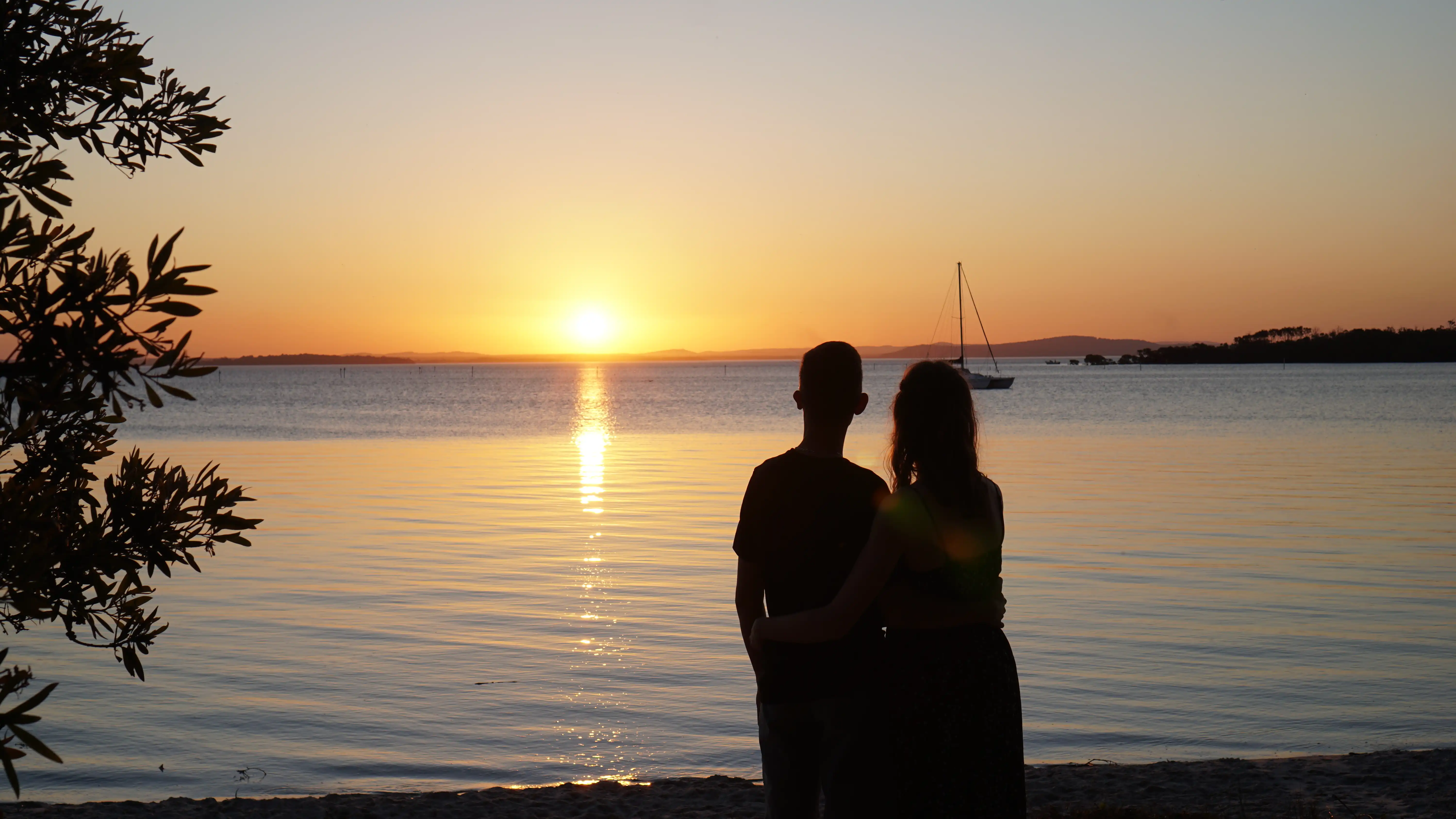 Background with sunset over a lake